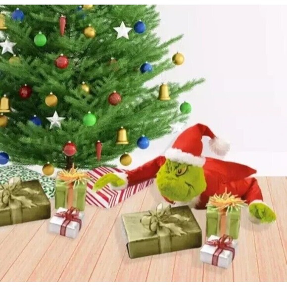 Grinch Santa Christmas Decoration Indoor 1.6ft Animatronic Present Grabber - Picture 7 of 7